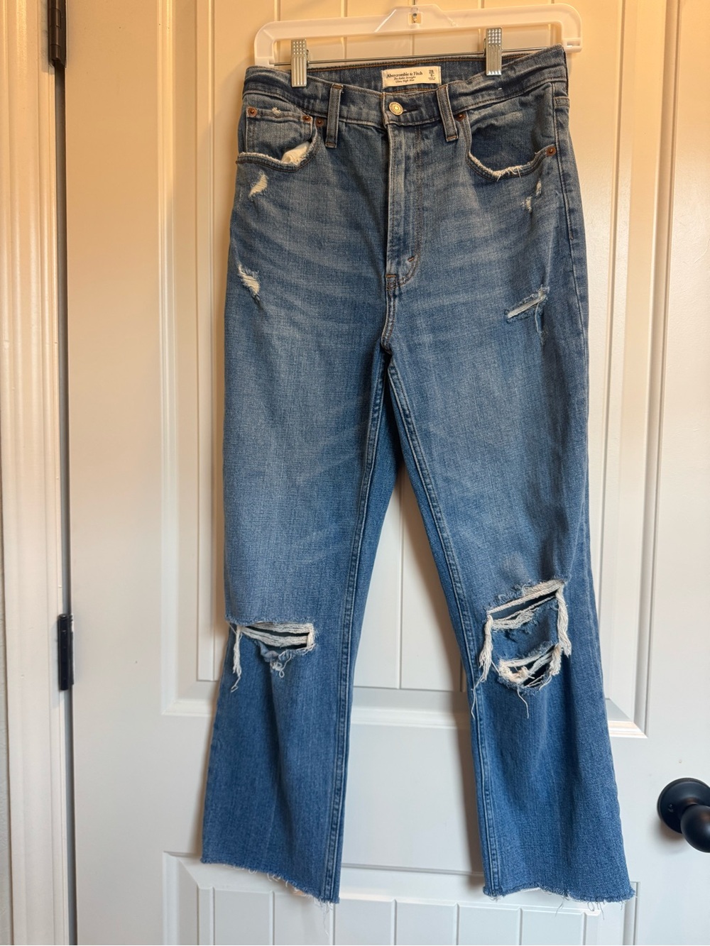 Abercrombie & Fitch Distressed Medium Blue Wide-Leg Jeans